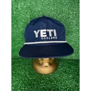 YETI Coolers Rope Trucker Hat Snap Back Navy Blue White Embroidered Outdoor